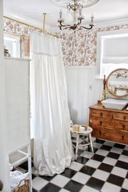 Extra Long White Farmhouse Shower Curtain