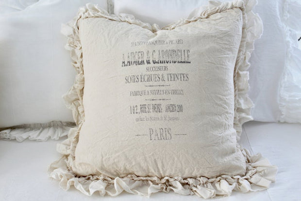 French Ruffle Euro Pillow Cover Natural Paris