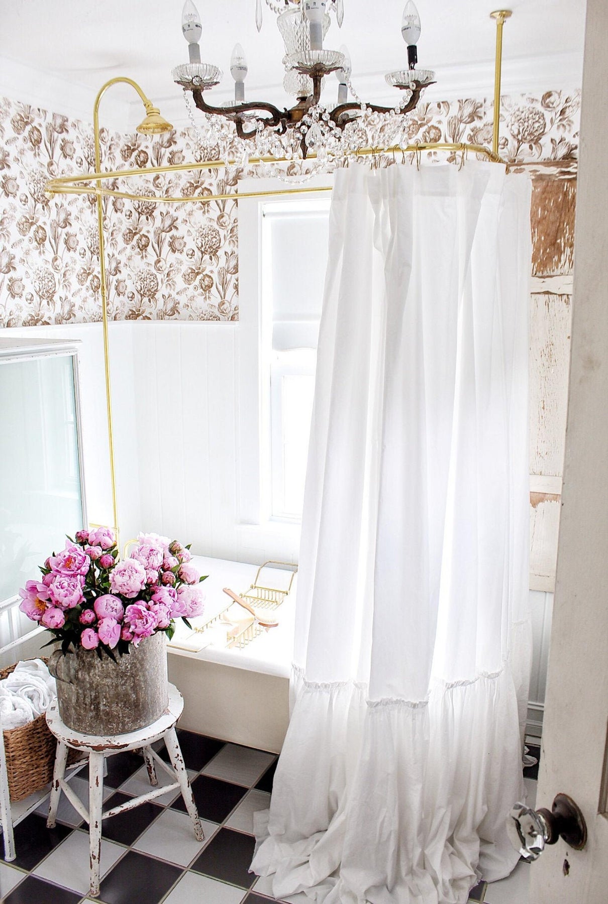 Long Ruffle White Farmhouse Shower Curtain Simply French Market