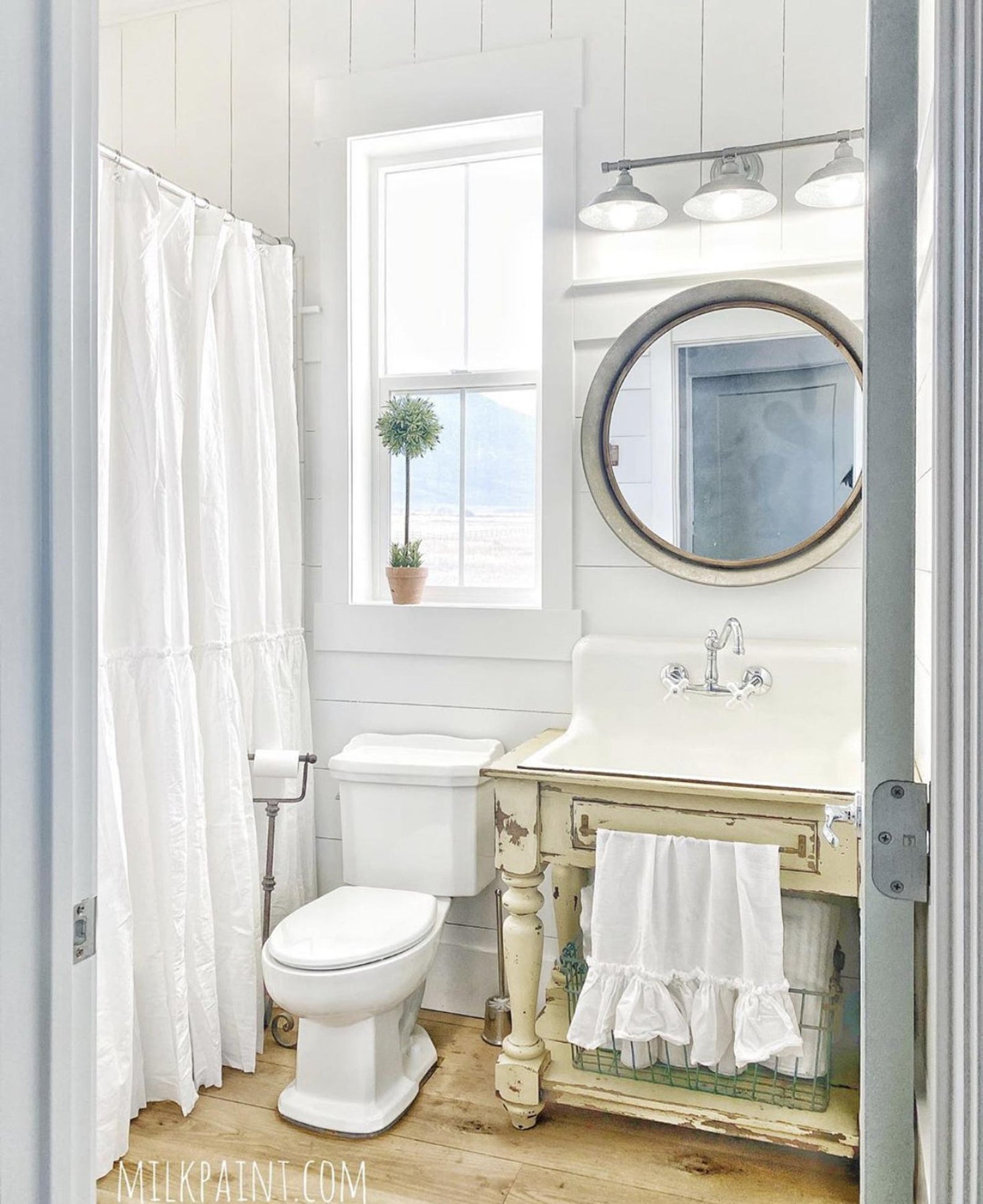 Long Ruffle White Farmhouse Shower Curtain Simply French Market