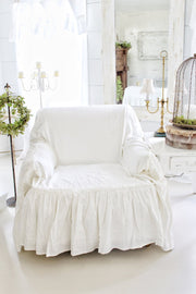 White Ruffle Skirt Chair Slipcover