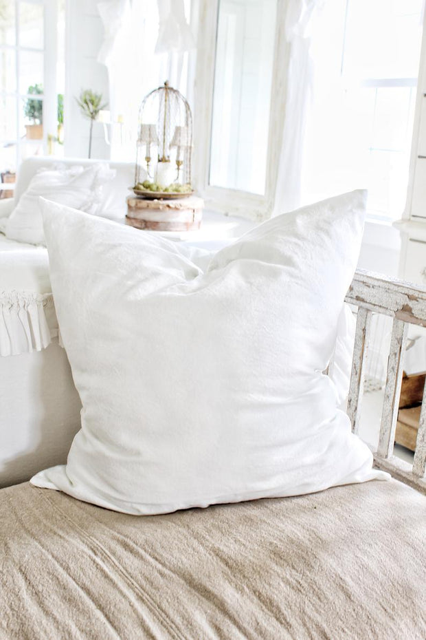 Inyahome Velvet White Throw Pillow Cover with Ruffle Farmhouse