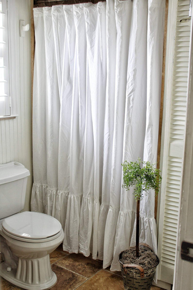 Ruffle White Farmhouse Shower Curtain