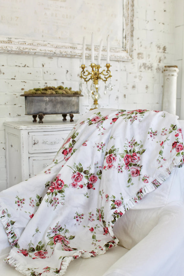 Cabbage Rose Ruffle Cotton Throw | Simply French Market