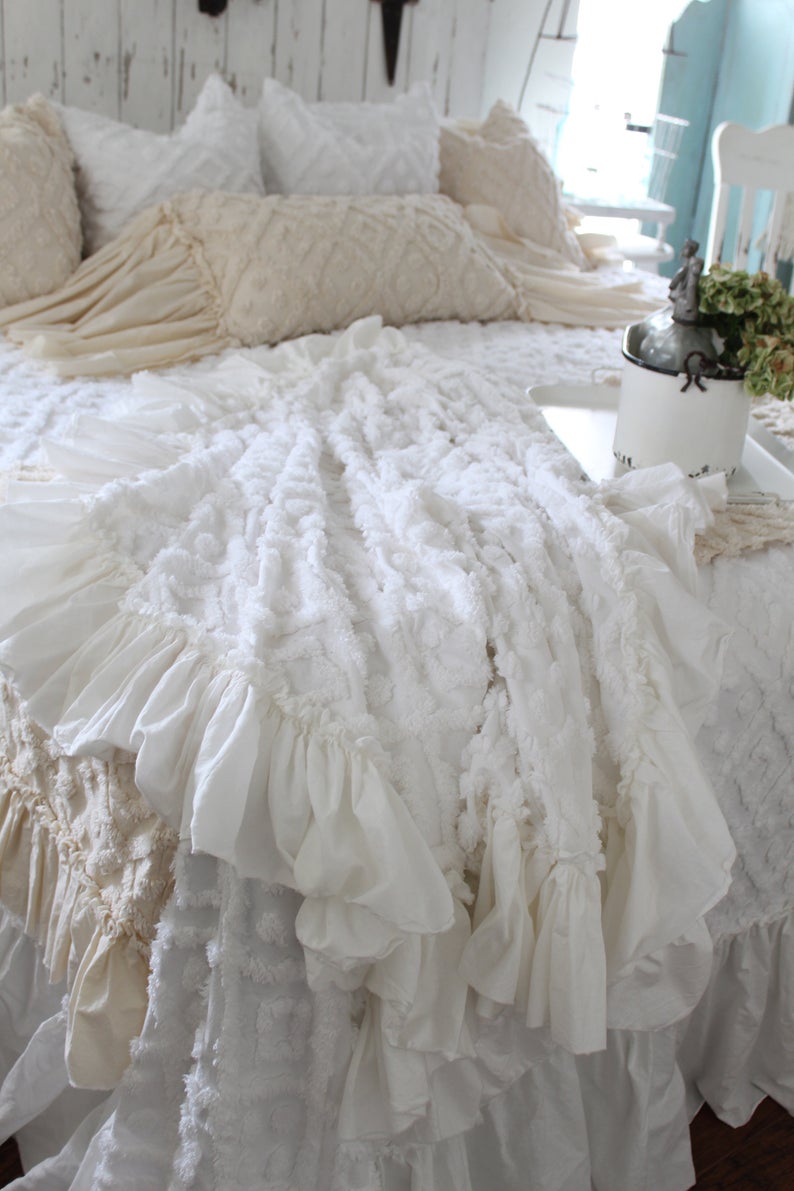Ruffle Chenille Throw | Shabby Chic Farm Decor | Simply French Market