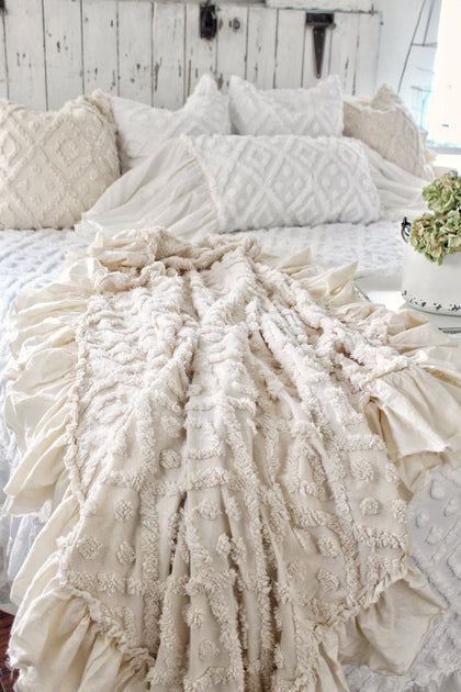 Ruffle Chenille Throw | Shabby Chic Farm Decor | Simply French Market