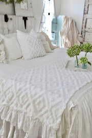 White King Size Ruffle Chenille Bed Scarf 